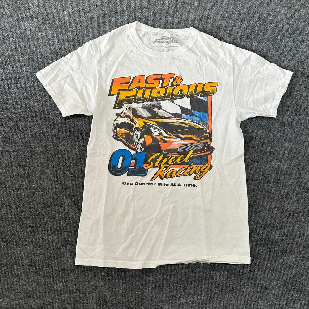 Fast & Furious T-Shirt Mens Size S White Street Racing Graphic Movie Tee 01 Car